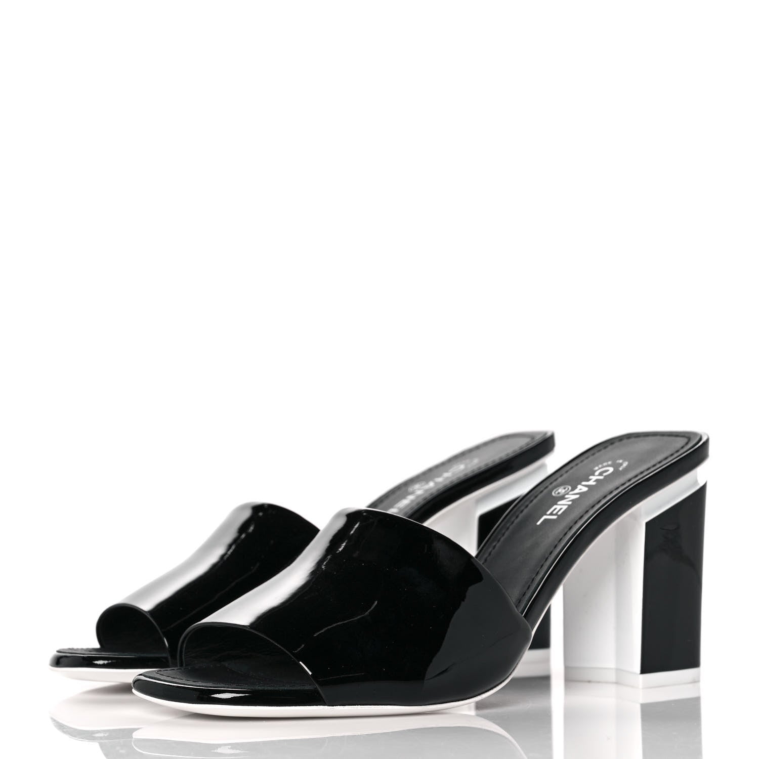 Chanel Patent CC Mules 37 Black White 3 of 9