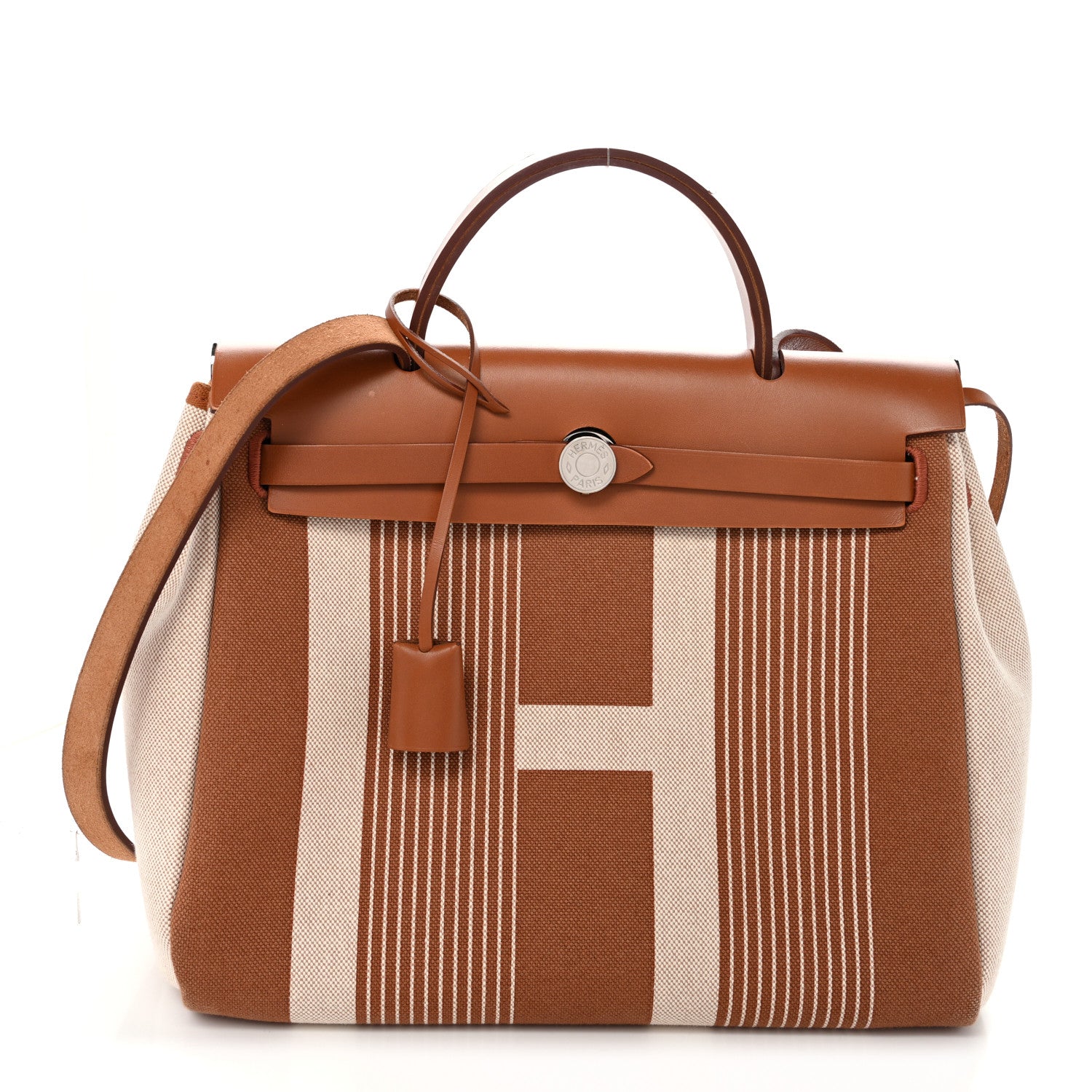 Hermes Vache Hunter Toile H Vibration Herbag Zip Retourne 31 PM Fauve Ecru Beige 1 of 13