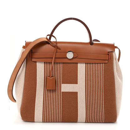 Hermes Vache Hunter Toile H Vibration Herbag Zip Retourne 31 PM Fauve Ecru Beige 1 of 13