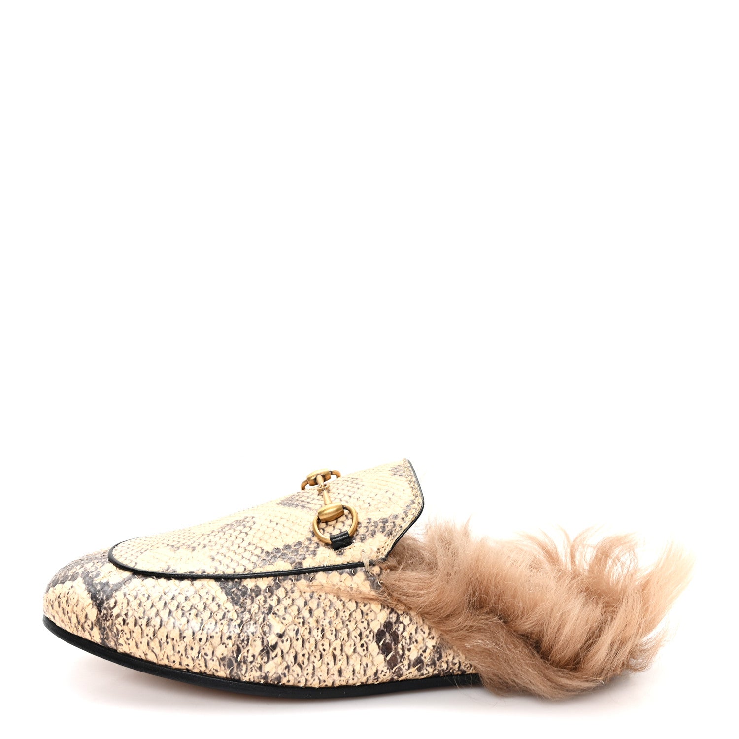 Gucci Snakeskin Fur Womens Princetown Slippers 37.5 Black Natural 1 of 9