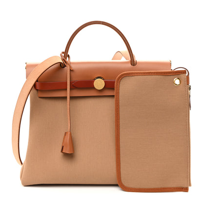 Hermes Military Toile Vache Hunter Herbag Zip Retourne 31 PM Chai Fauve Naturel Cuivre 3 of 11