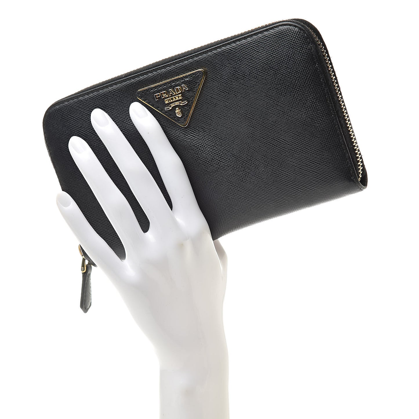 Saffiano Metal Zip Around Wallet Black