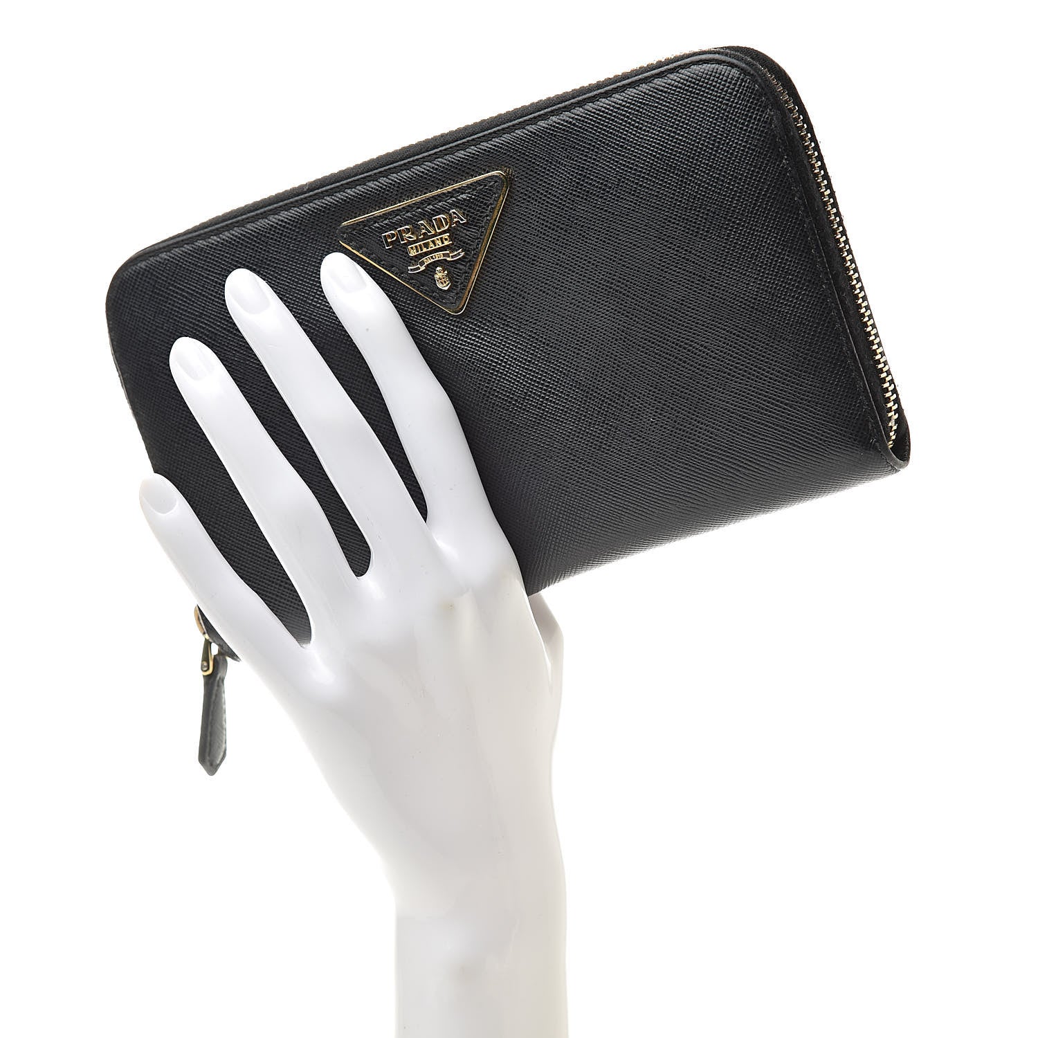Prada Saffiano Metal Zip Around Wallet Black 2 of 10