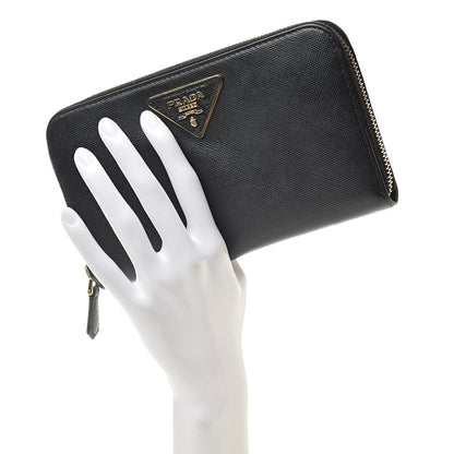 Prada Saffiano Metal Zip Around Wallet Black 2 of 10