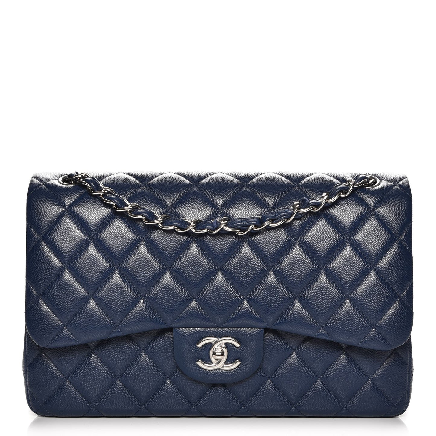 Caviar Quilted Jumbo Double Flap Navy