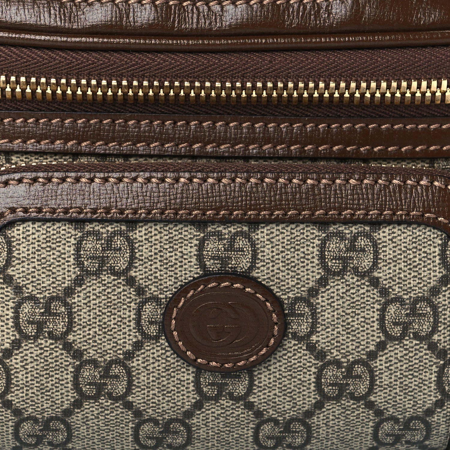 Gucci GG Supreme Monogram Textured Calfskin Retro Interlocking G Belt Bag Beige Ebony Brown Sugar 8 of 10