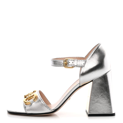 Gucci Metallic Nappa Horsebit Cross Strap 95mm Sandals 41 Silver 1 of 12