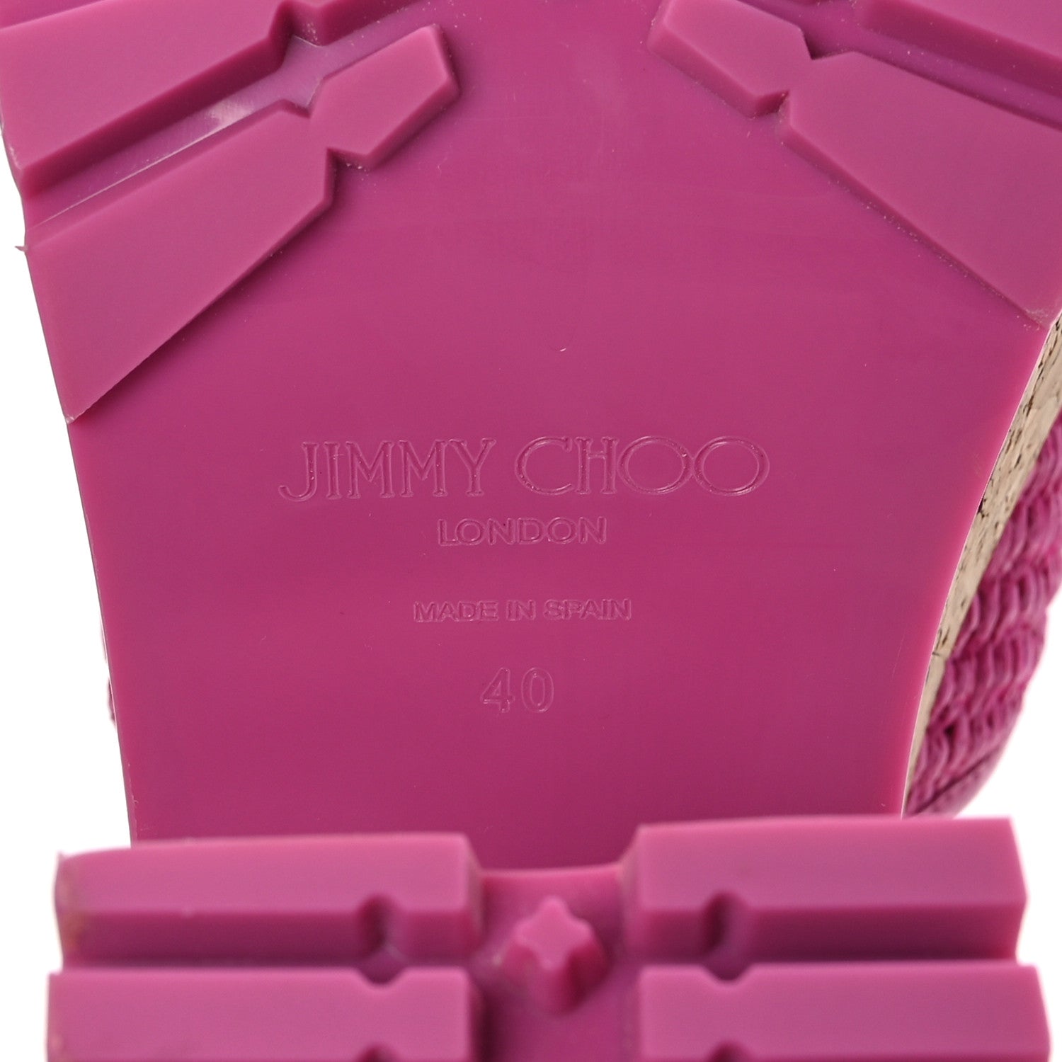 Jimmy Choo Raffia Embroidered Gal 130 Wedge Sandals 40 Fuchsia