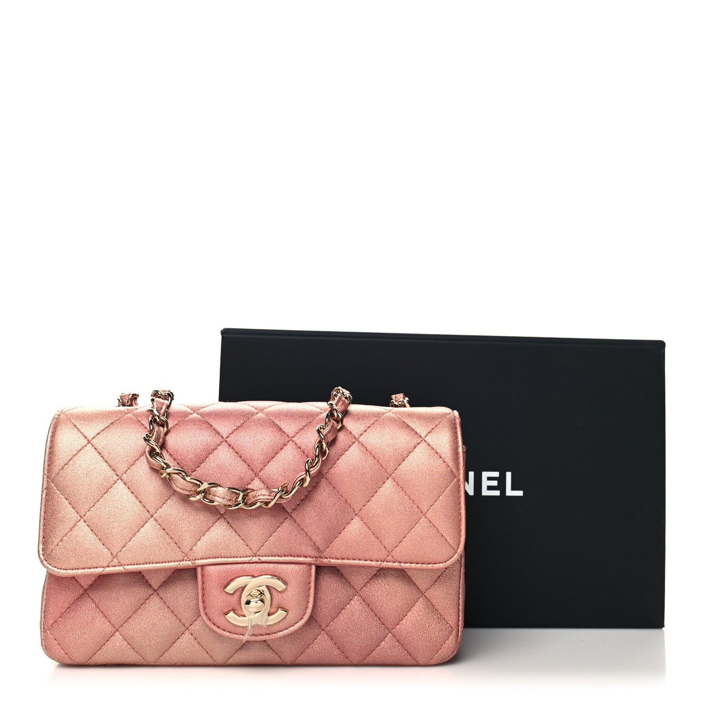 Metallic Lambskin Quilted Ombre Mini Rectangular Flap Pink