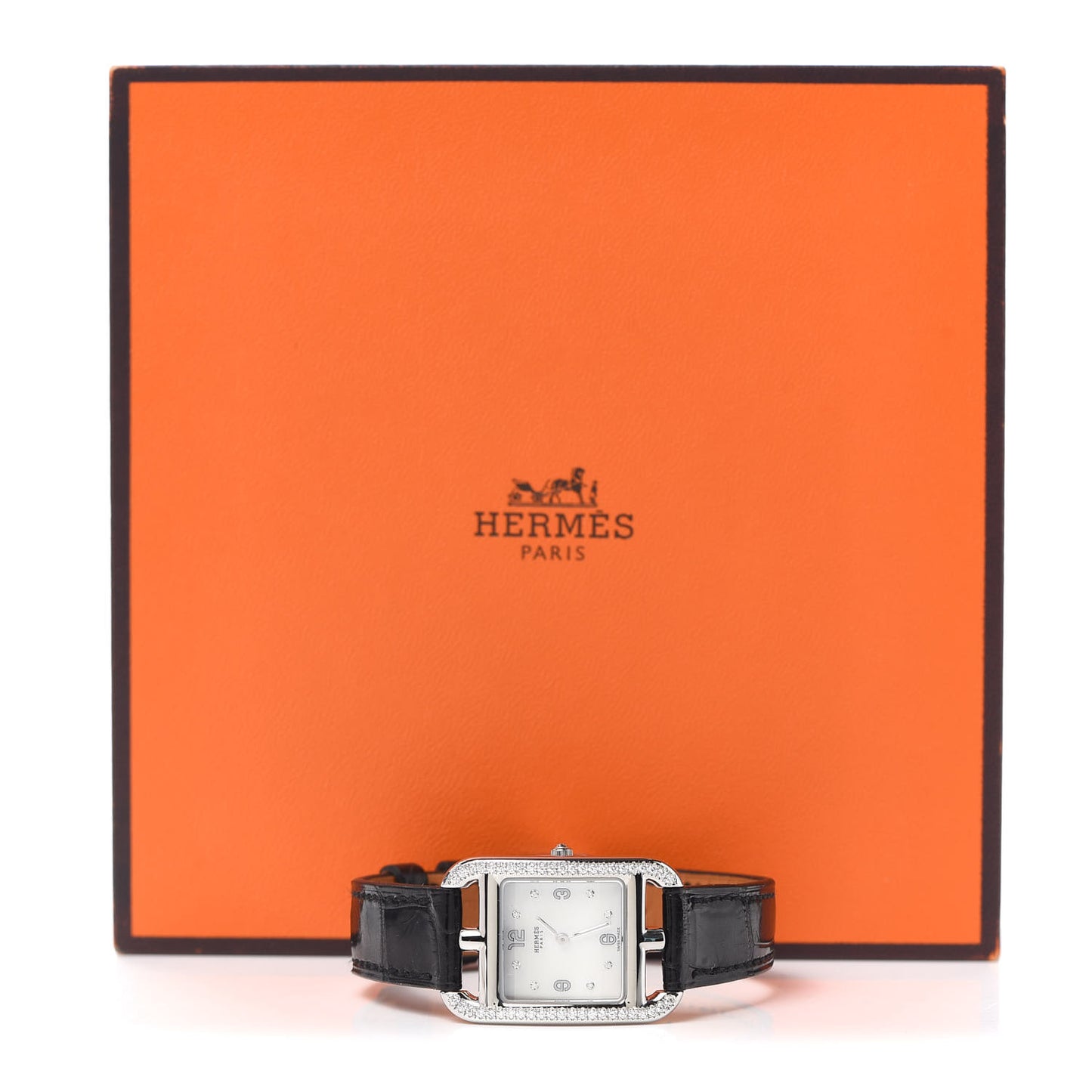 Stainless Steel Alligator Diamond Bezel Mother of Pearl 23mm Cape Cod Quartz Watch Noir