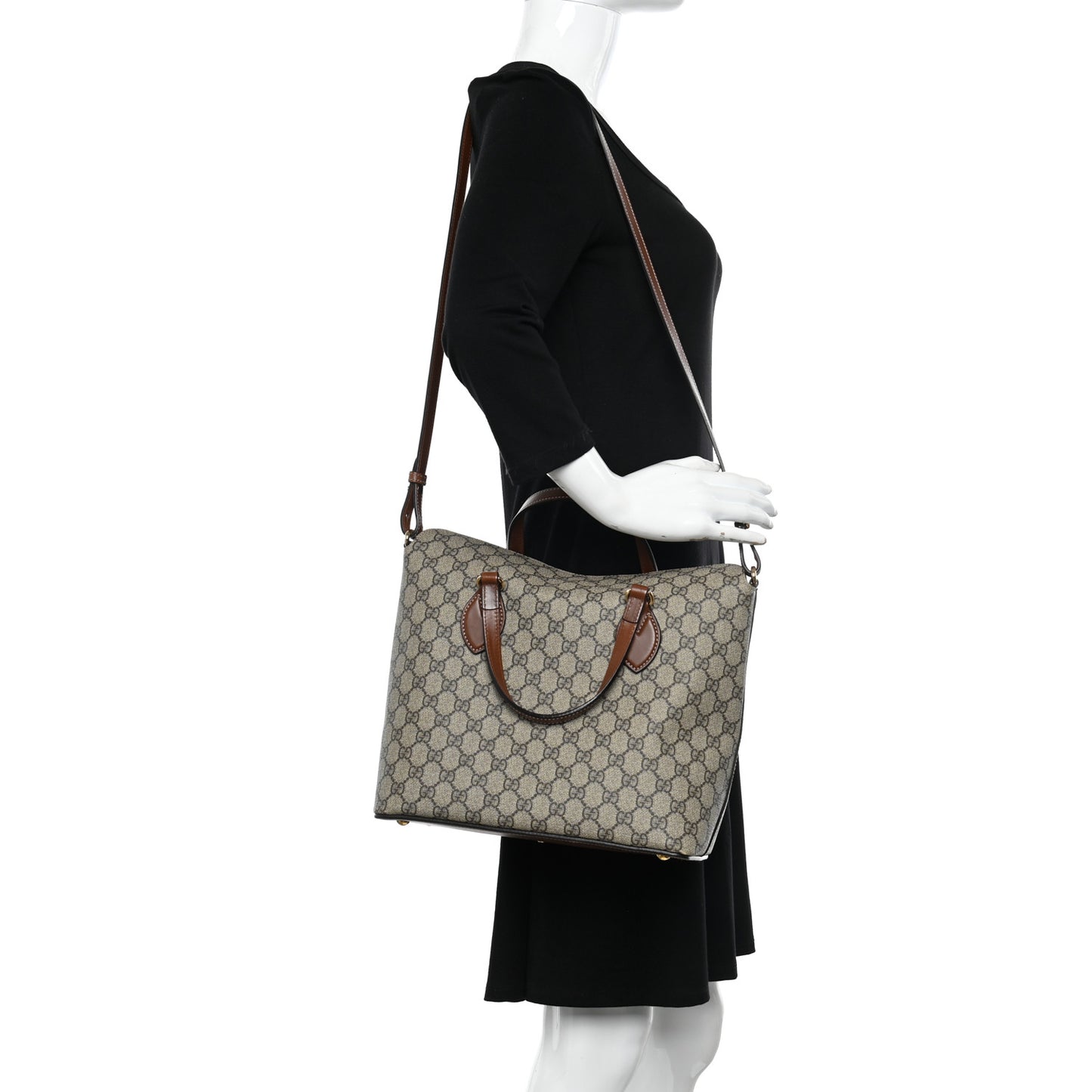 GG Supreme Monogram Linea A Foldover Tote Brown