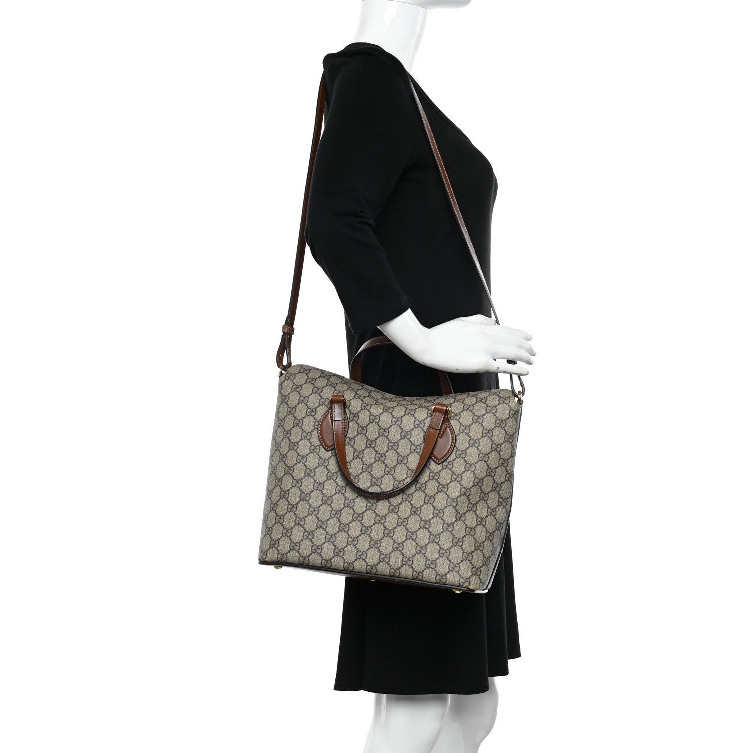 Gucci GG Supreme Monogram Linea A Foldover Tote Brown 2 of 11