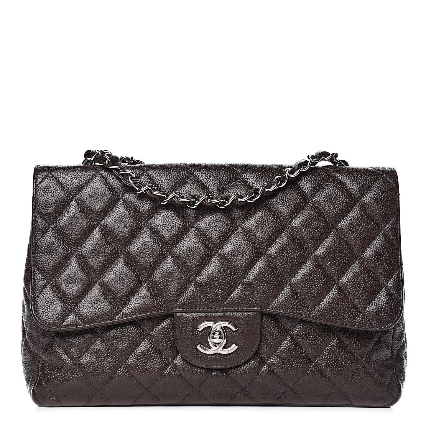 Caviar Quilted Jumbo Single Flap Dark Brown