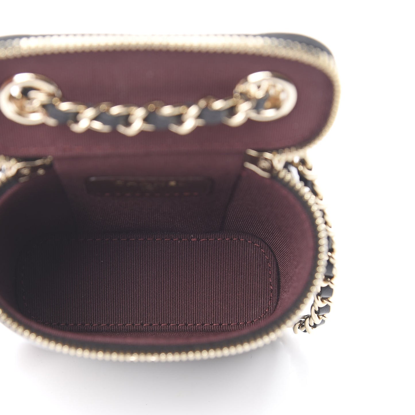 Lambskin Quilted Small Vertical Coco Beauty Vanity Case With Chain Black