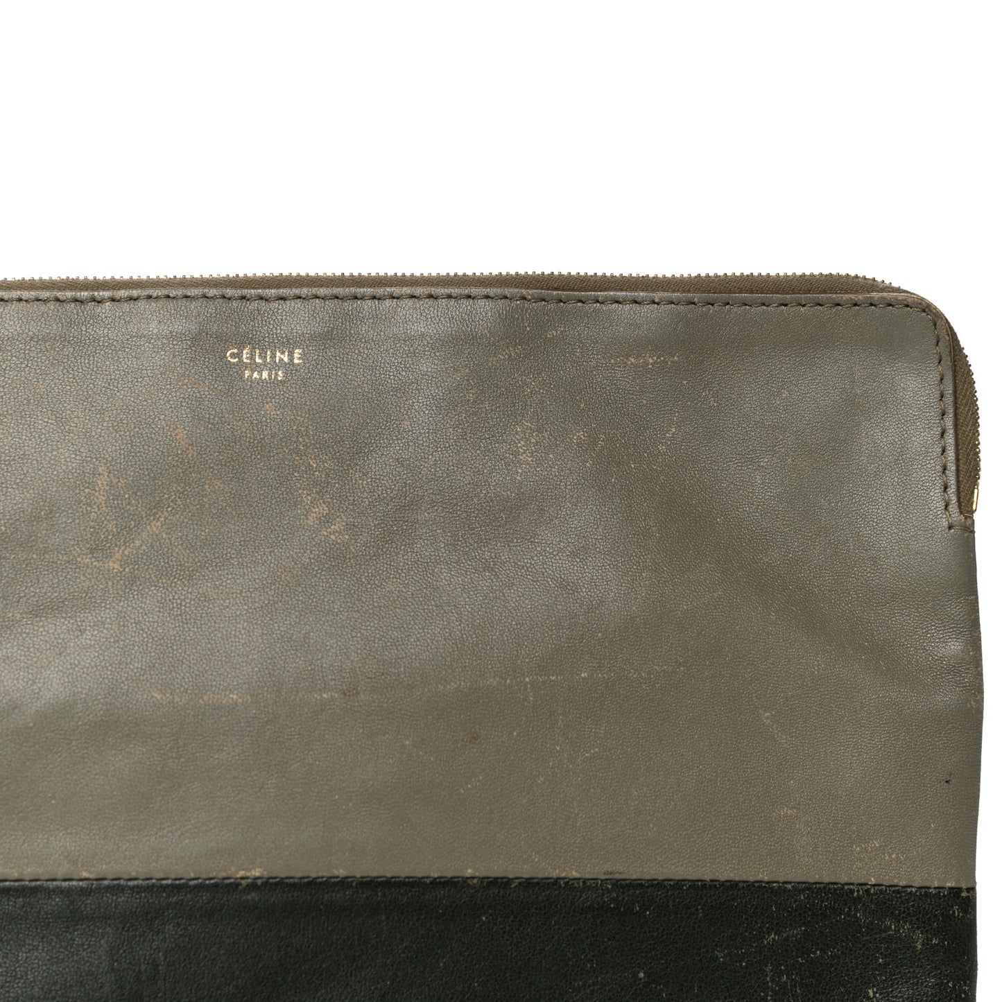 Smooth Lambskin Bi-Color Solo Clutch Pouch Army Green