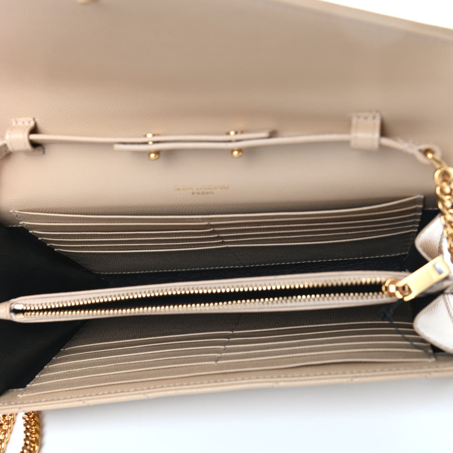 Saint Laurent Grain De Poudre Matelasse Chevron Monogram Chain Wallet Nude Powder 7 of 8