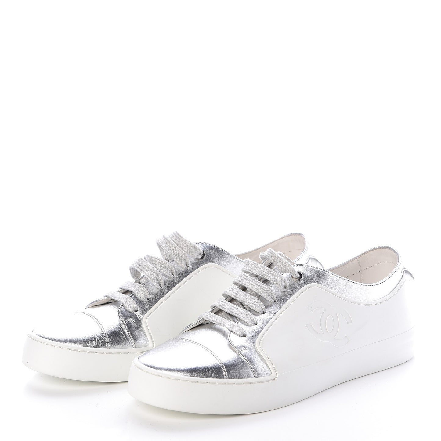 Iridescent Goatskin Womens Sneakers 36.5 White Silver