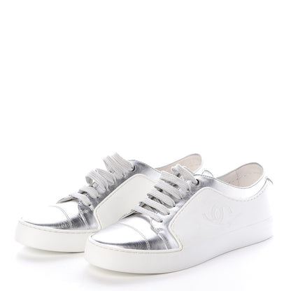 Chanel Iridescent Goatskin Womens Sneakers 36.5 White Silver 3 of 7