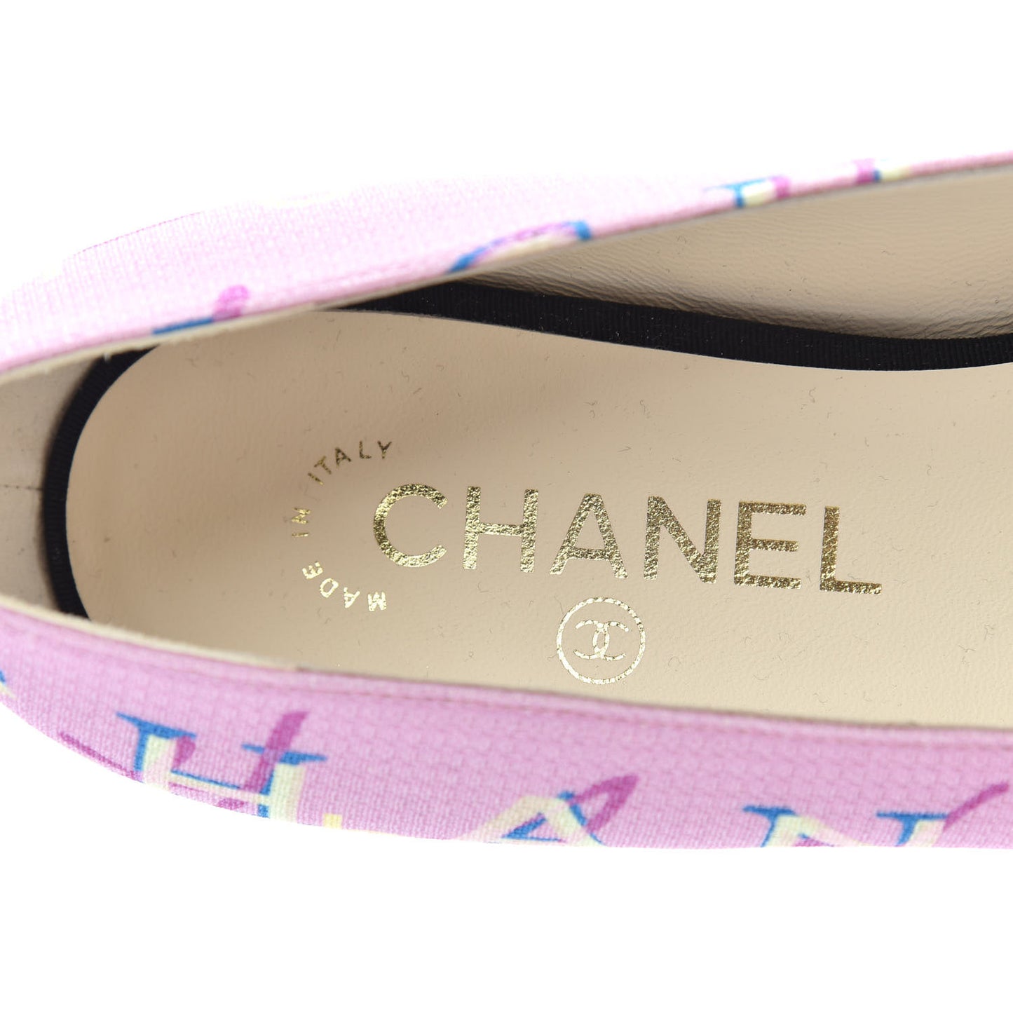 Fabric Grossgrain CC Flats 35.5 Pink Black