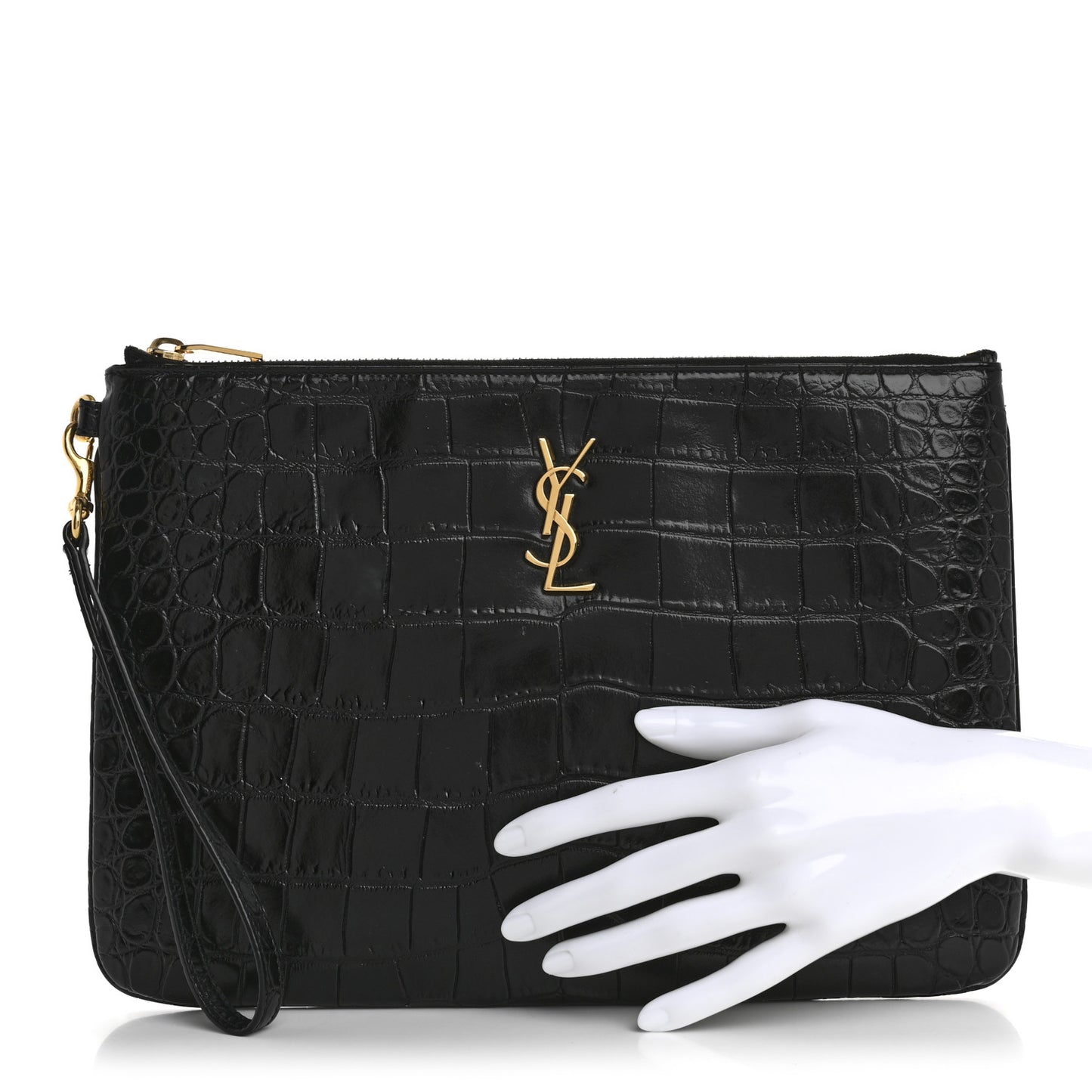 Calfskin Crocodile Embossed Tablet Pouch Black