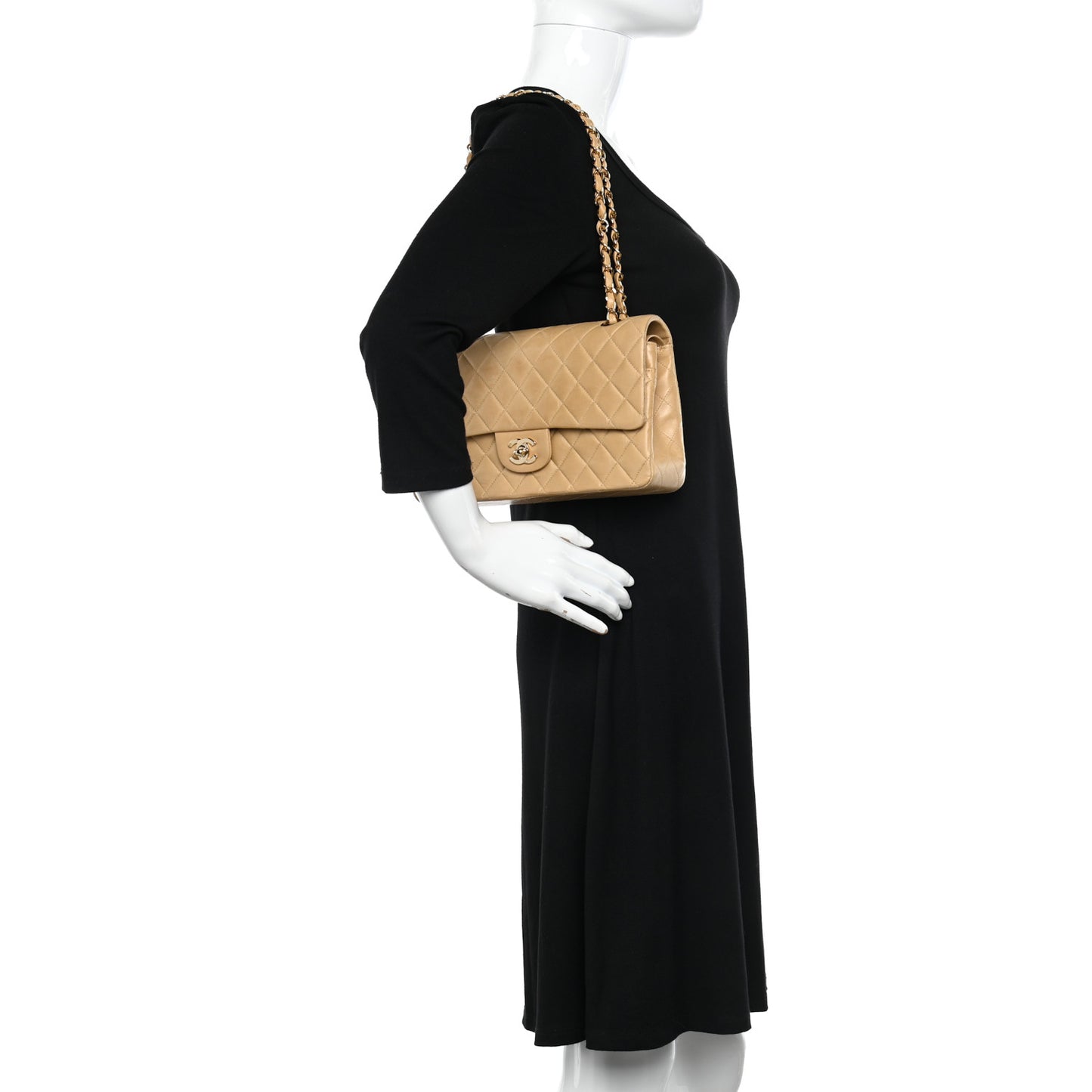 Lambskin Quilted Small Double Flap Beige
