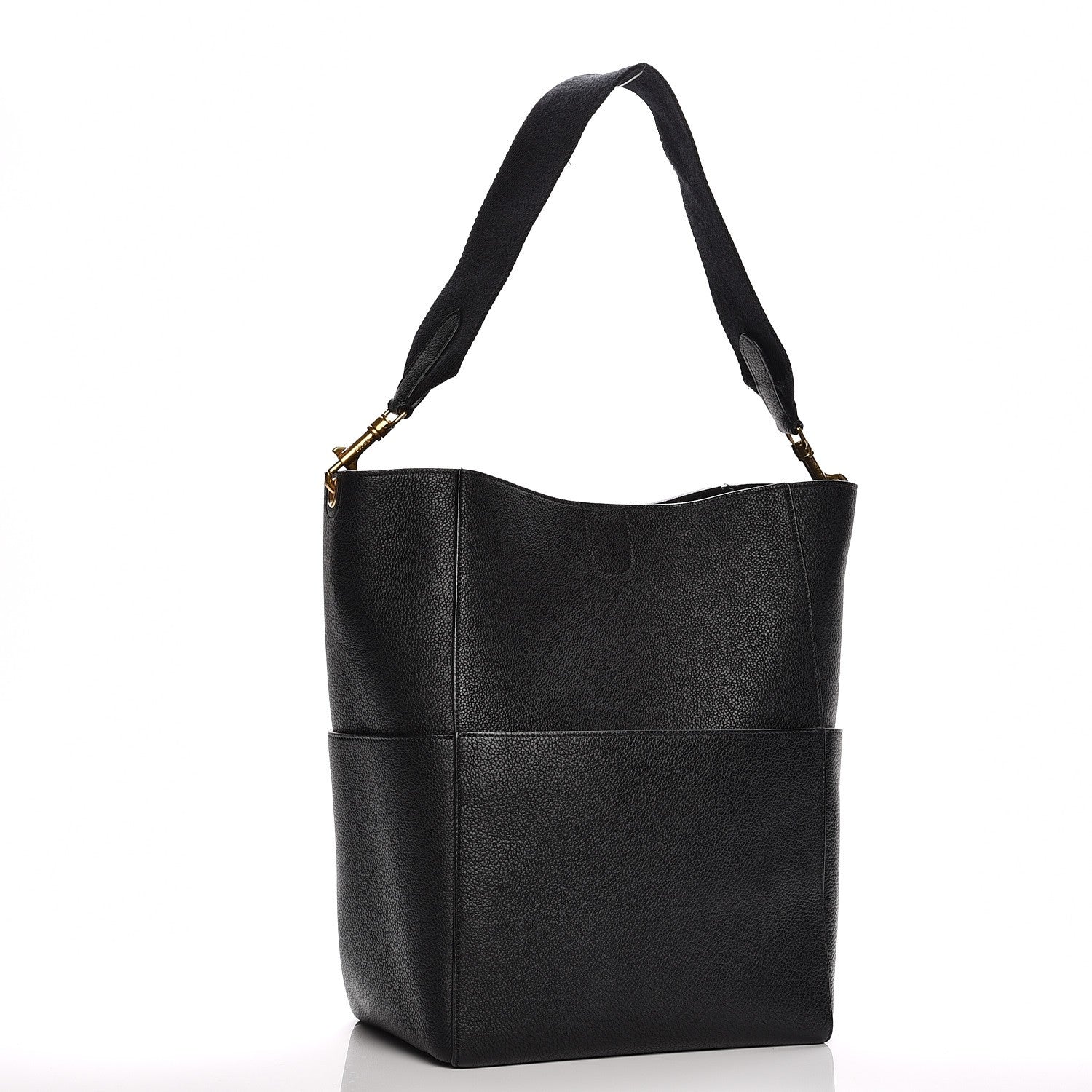 Celine Soft Grained Calfskin Sangle Bucket Bag Black 3 of 7