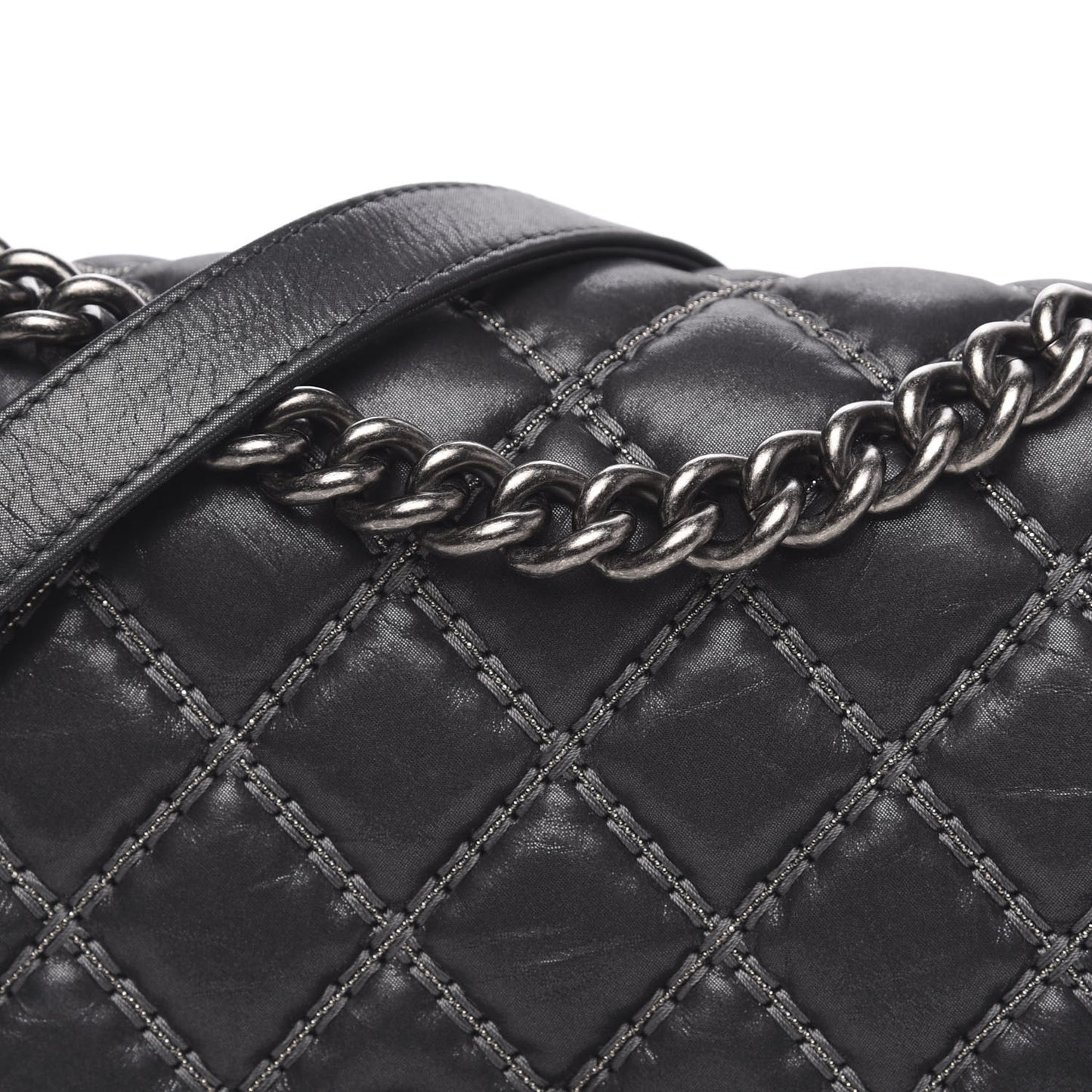 Iridescent Calfskin Embellished Double Stitch Medium Boy Flap Black