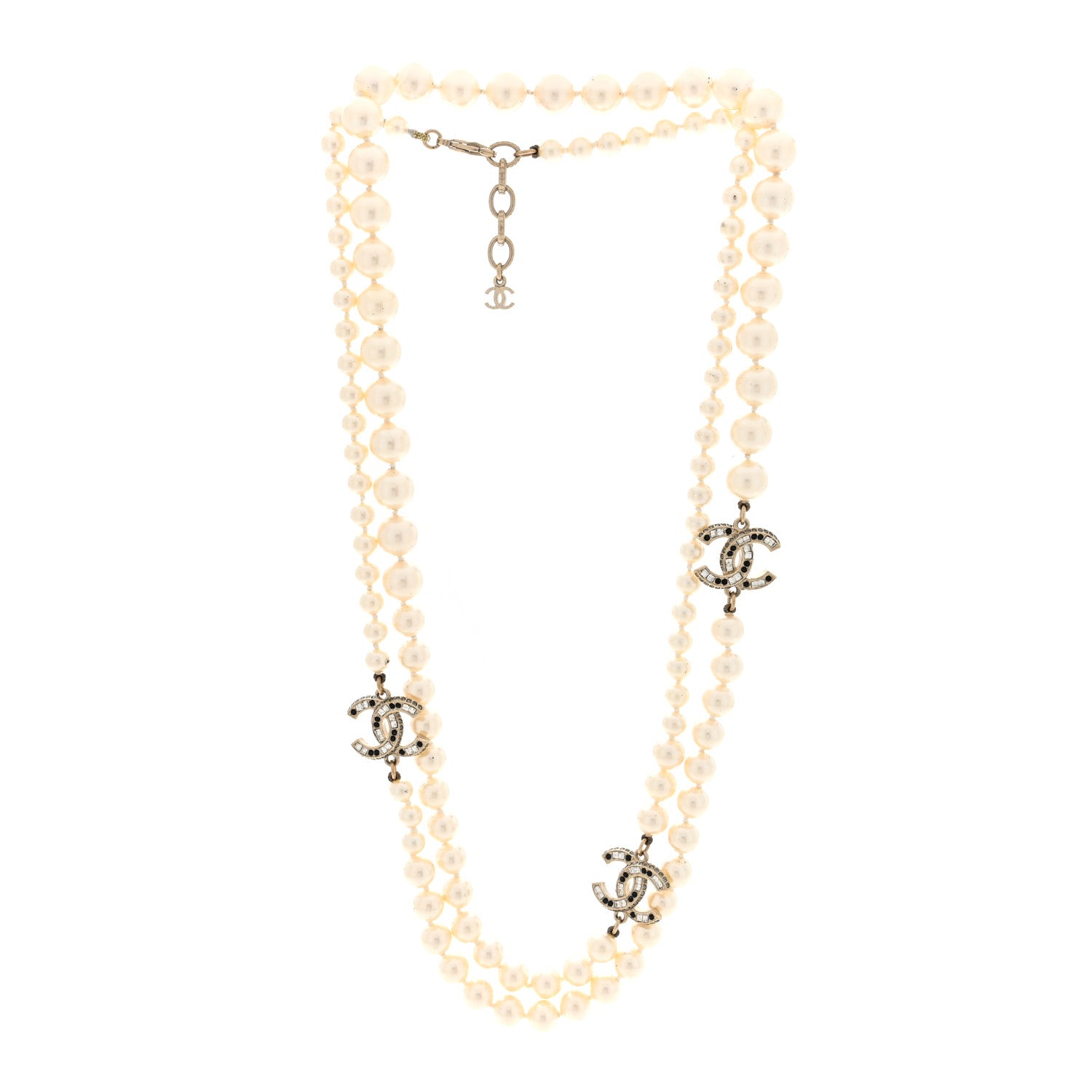 Chanel Baguette Crystal Pearl CC Long Necklace Gold 3 of 4