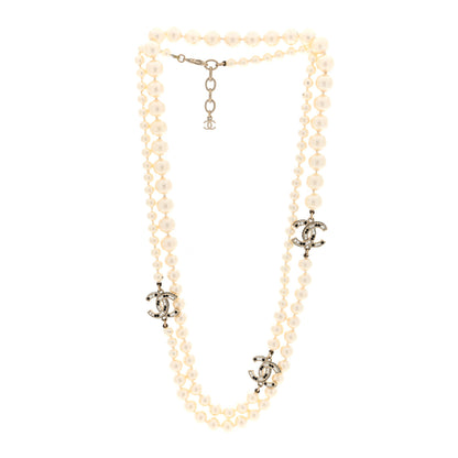 Chanel Baguette Crystal Pearl CC Long Necklace Gold 3 of 4