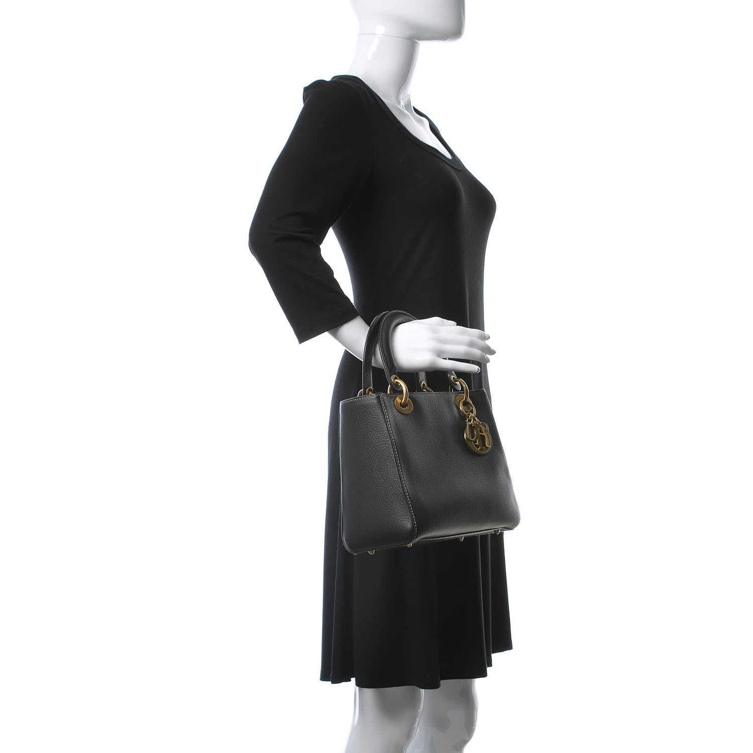 Christian Dior Grained Calfskin Medium Lady Dior Black 2 of 11