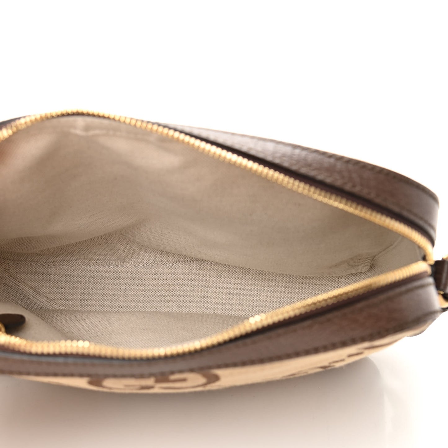 Monogram Jumbo GG Textured Dollar Calfskin Web Messenger Shoulder Bag Camel Ebony New Acero