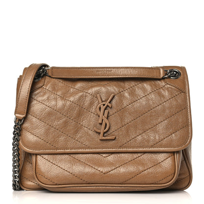 Saint Laurent Crinkled Calfskin Matelasse Monogram Medium Niki Chain Satchel Caramel 1 of 9