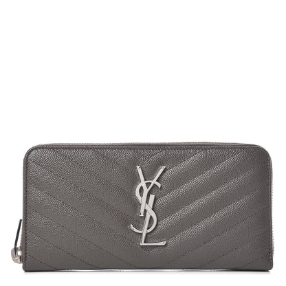 Saint Laurent Grain De Poudre Matelasse Chevron Monogram Zip Around Wallet Earth 1 of 7