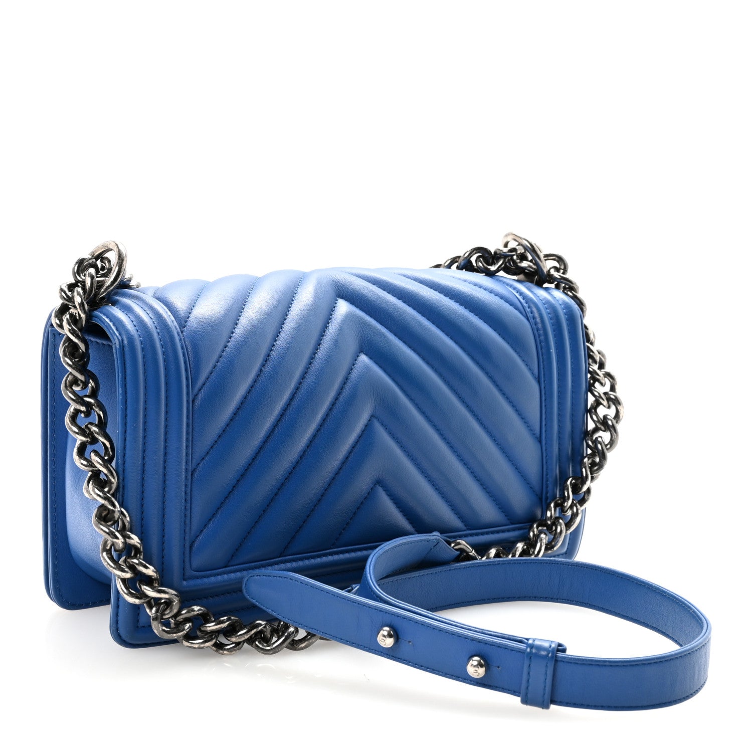 Chanel Lambskin Chevron Quilted Medium Boy Flap Bright Blue 3 of 10