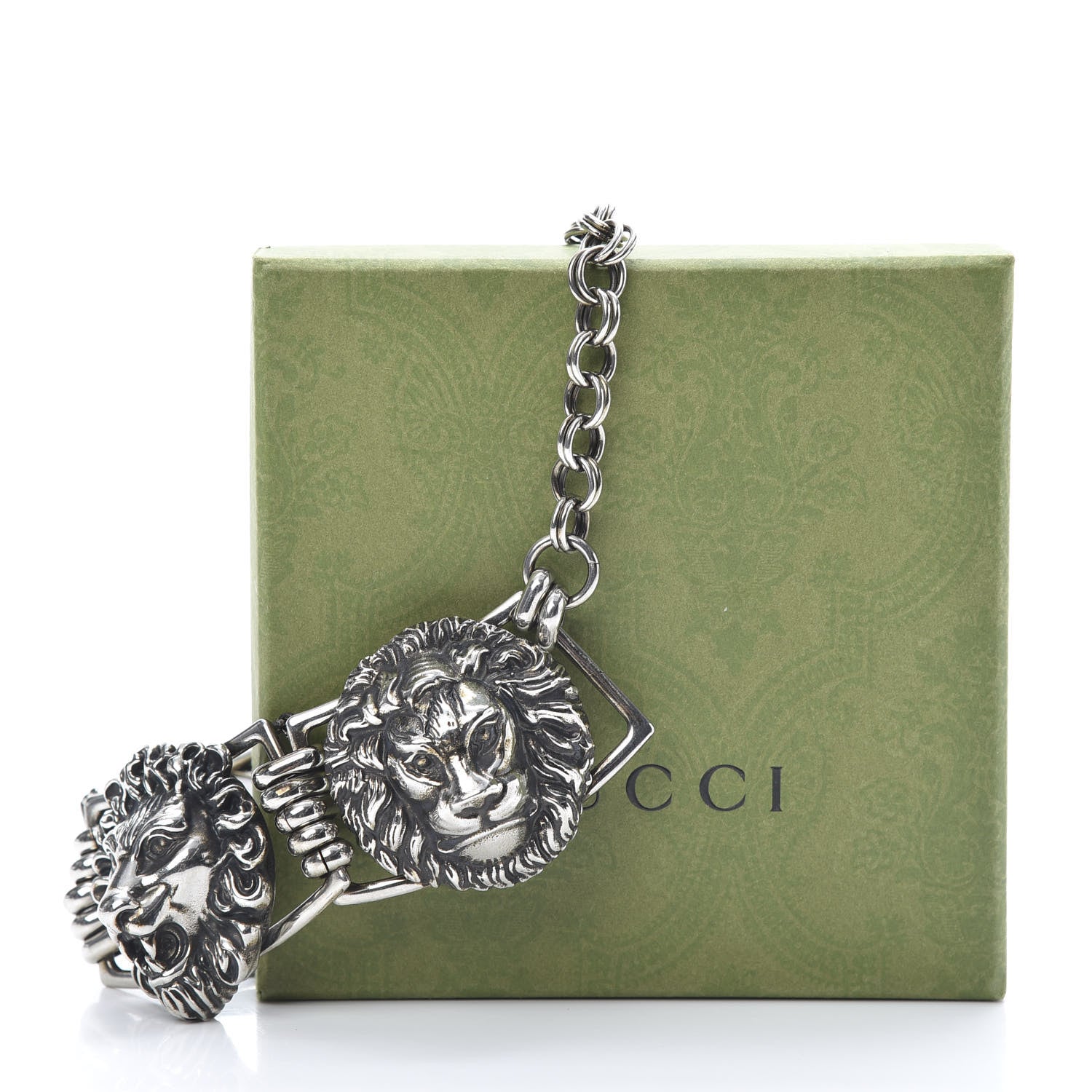 Gucci Metal Lion Heads Necklace Aged Silver 6 of 6