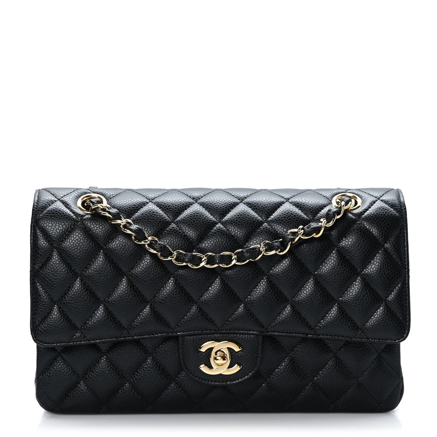 Caviar Quilted Medium Double Flap Black