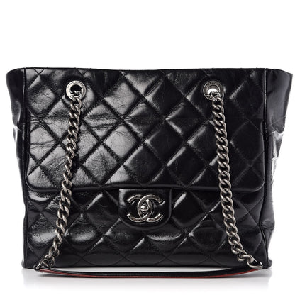 Chanel Glazed Calfskin Quilted Front Pocket Tote Black 1 of 7