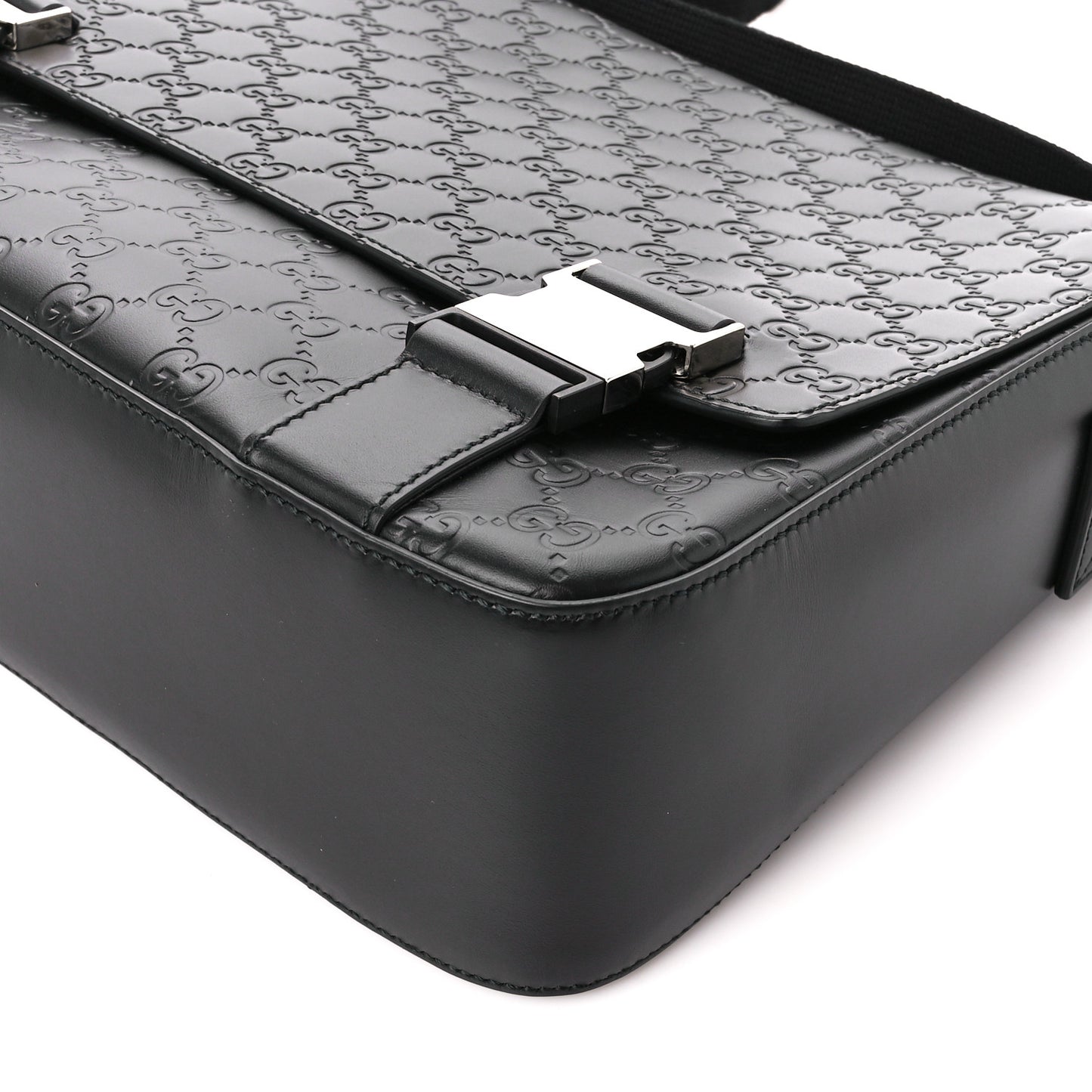 Guccissima Signature Medium Double Buckle Flap Messenger Bag Black