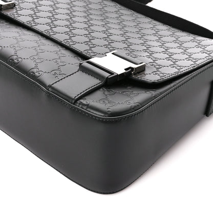 Gucci Guccissima Signature Medium Double Buckle Flap Messenger Bag Black 11 of 11