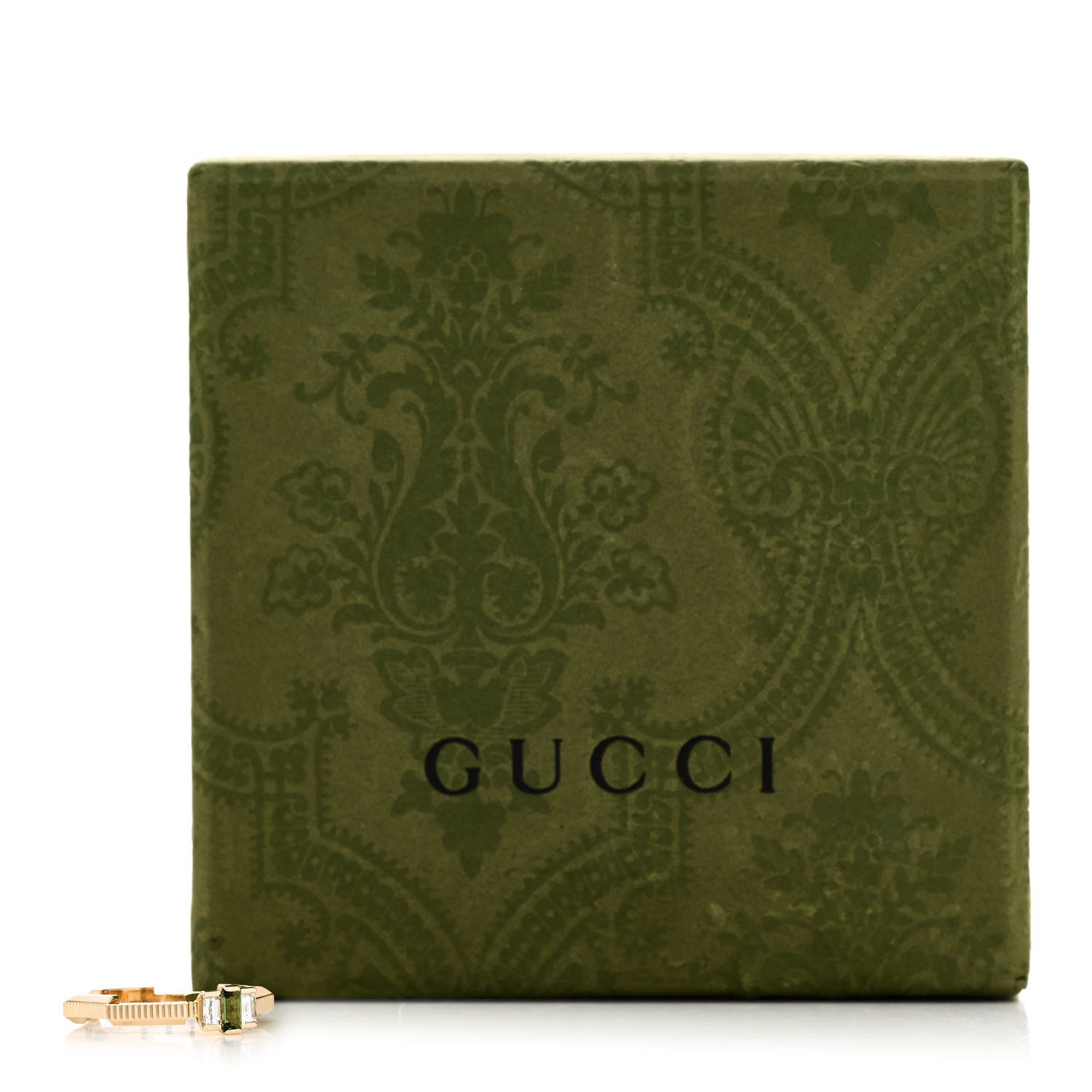 Gucci 18K Yellow Gold Diamond Green Tourmaline Link to Love Ring 50 5.5 7 of 7