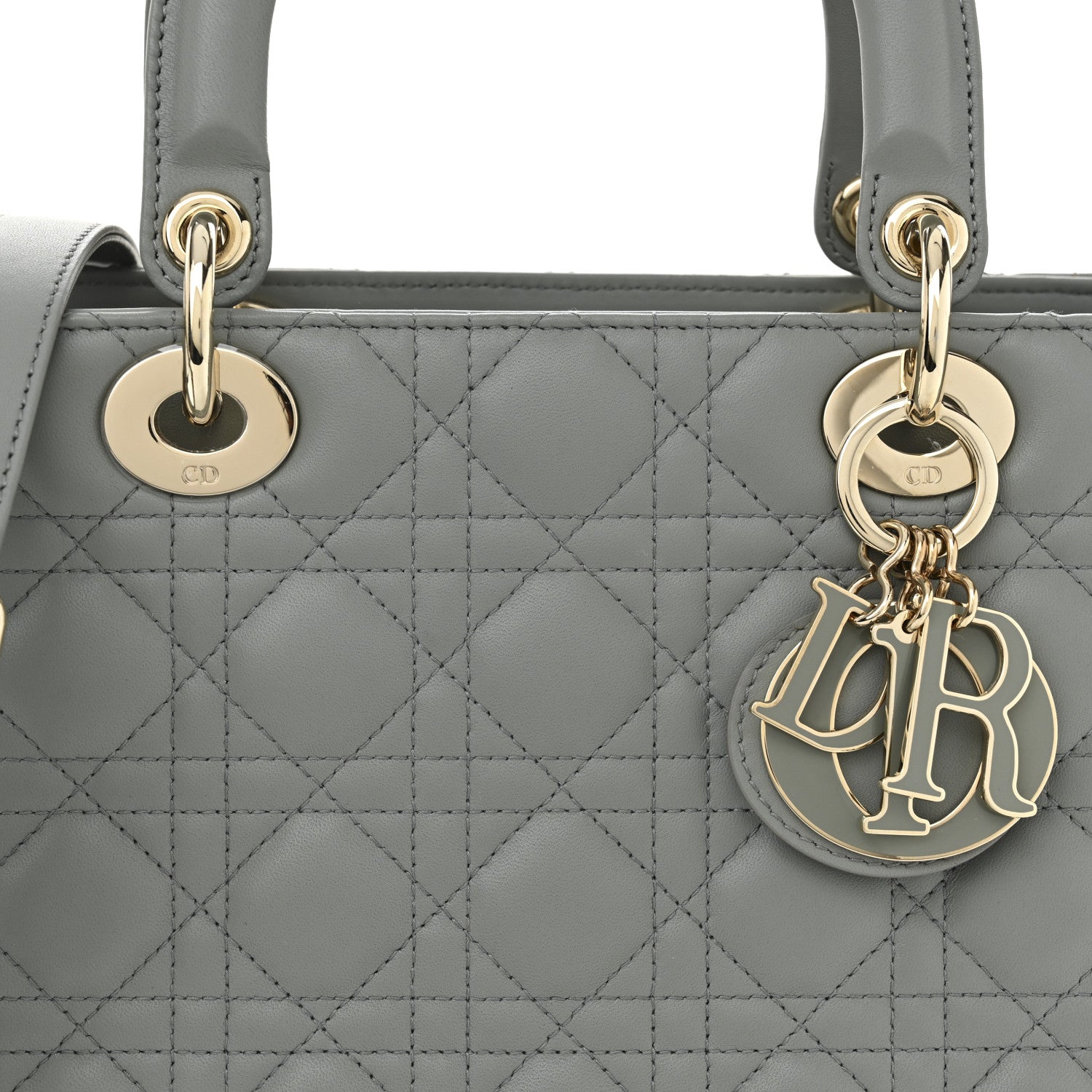 希少　Christian　Dior　12Pダイヤ　シルバー Christian Dior Lambskin Cannage Medium Lady Dior Stone Gray