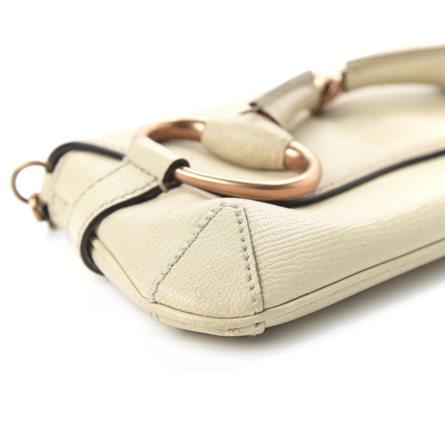Textured Calfskin Horsebit Chain Clutch Off White