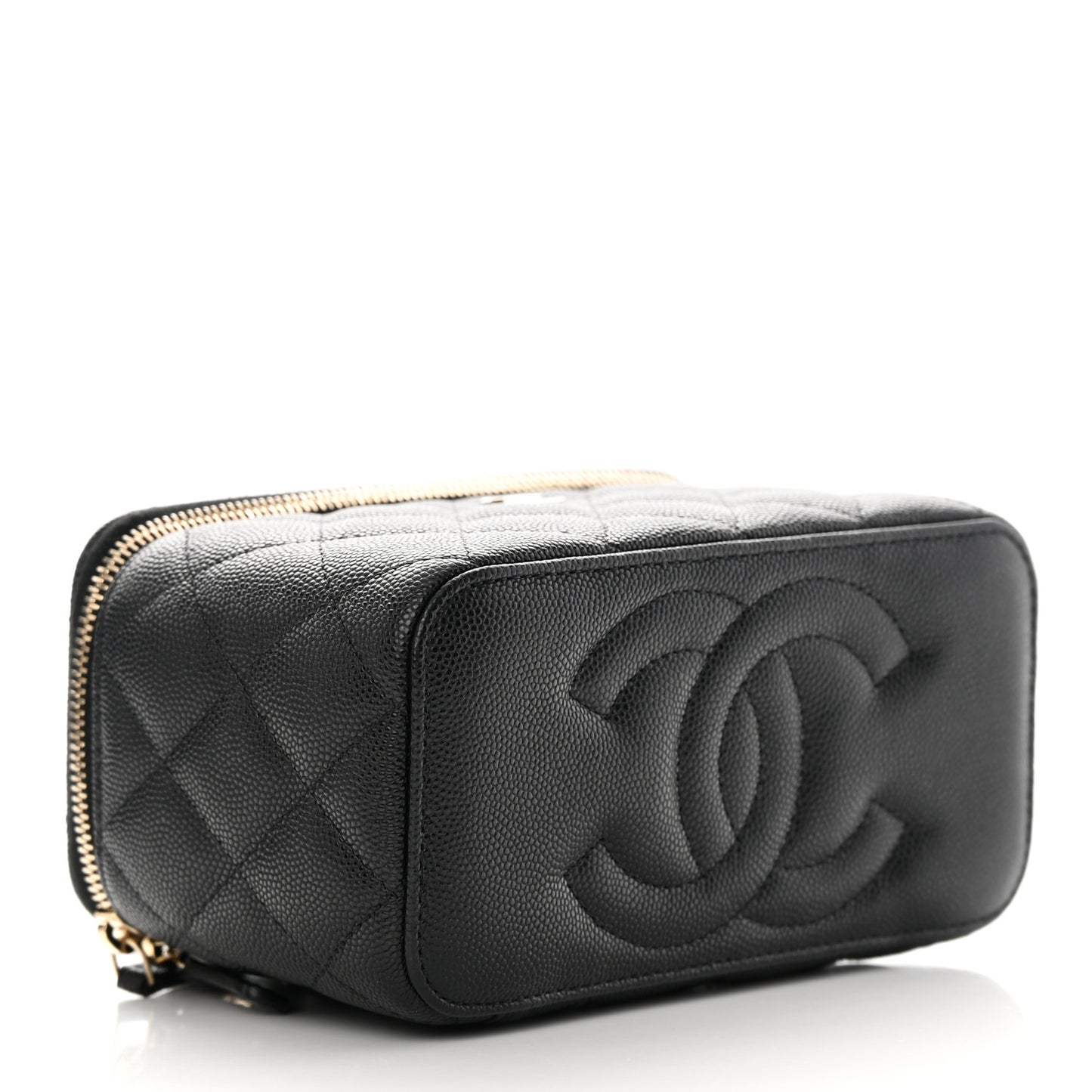 Caviar Quilted Small Vanity Case With Chain Black