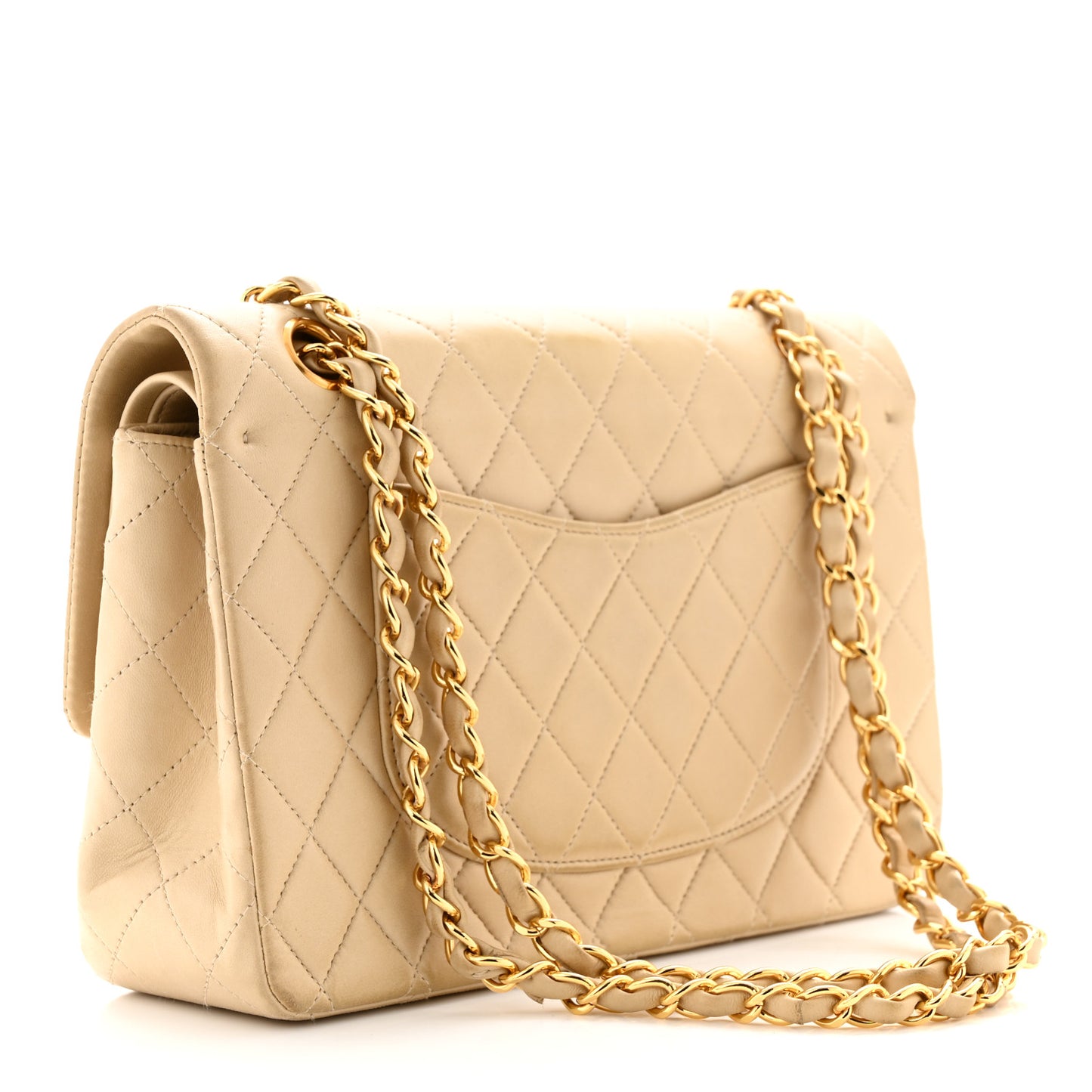 Lambskin Quilted Small Double Flap Beige