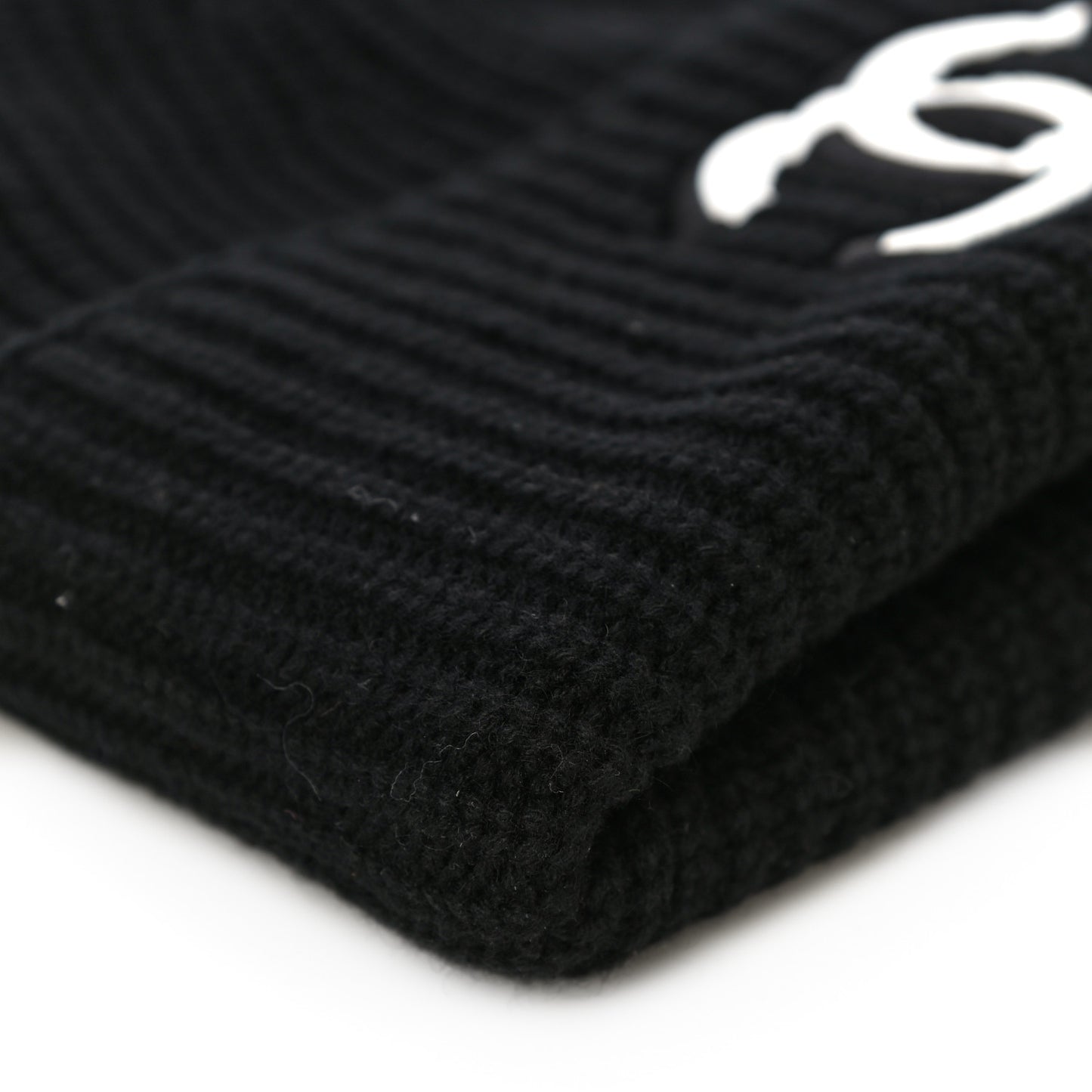 Wool Cashmere CC Beanie Hat Black White