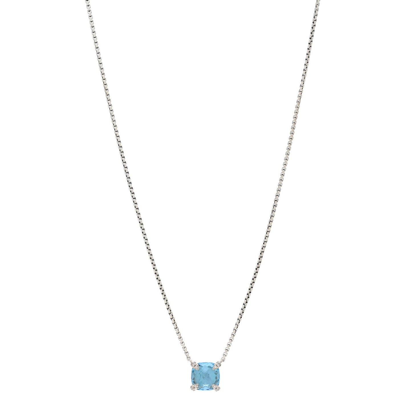 Sterling Silver Diamond Blue Topaz 9mm Petite Chatelaine Pendant Necklace