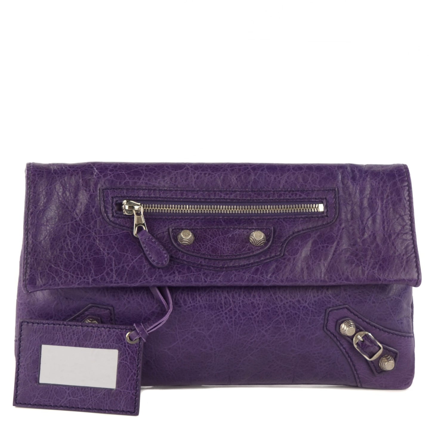 Agneau Giant 12 Silver Hardware Envelope Clutch Dark Violet