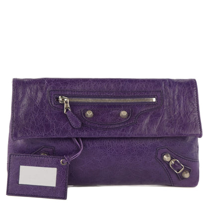 Balenciaga Agneau Giant 12 Silver Hardware Envelope Clutch Dark Violet 1 of 10