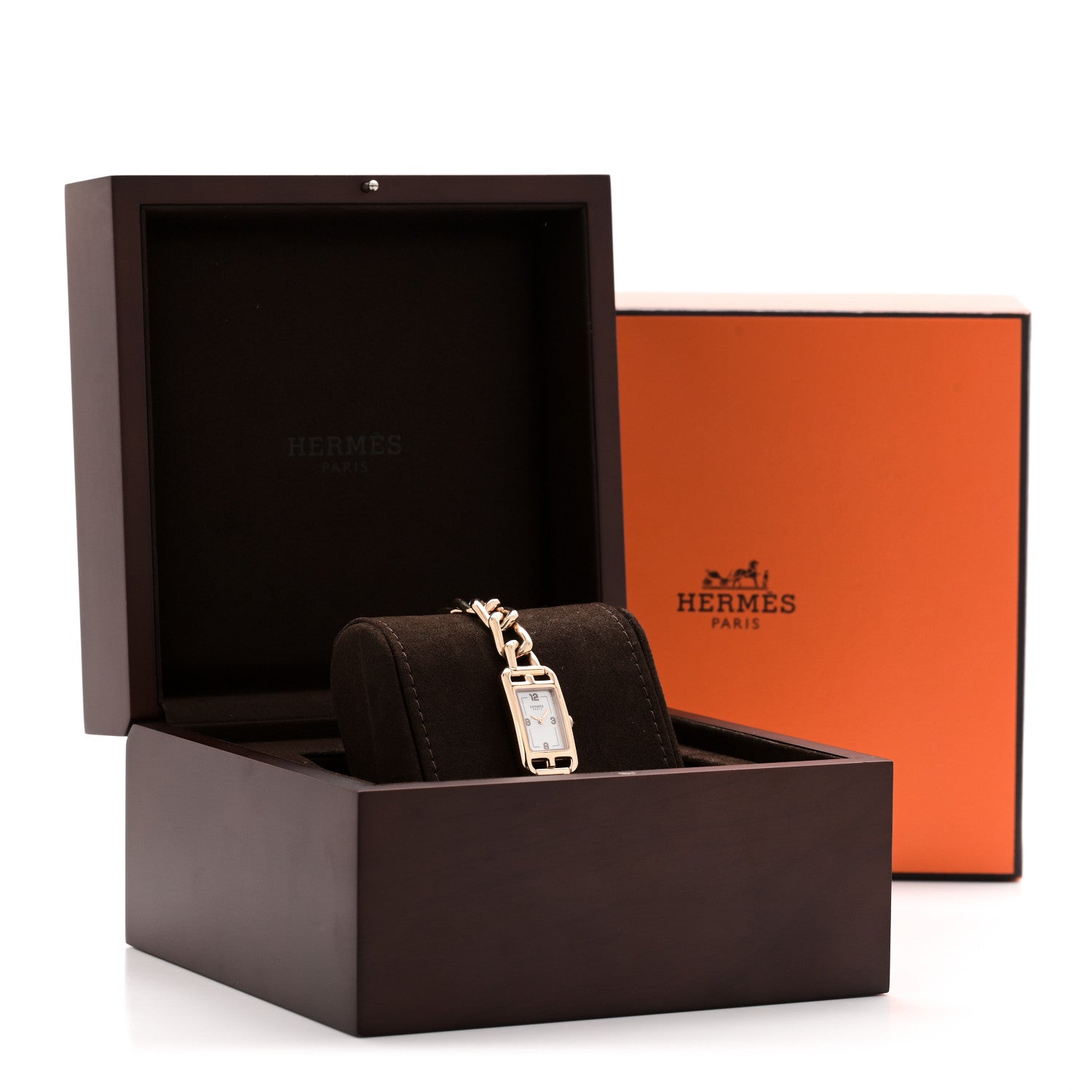 Hermes 18K Rose Gold Mother of Pearl 17mm Nantucket Quartz Watch 5 of 5