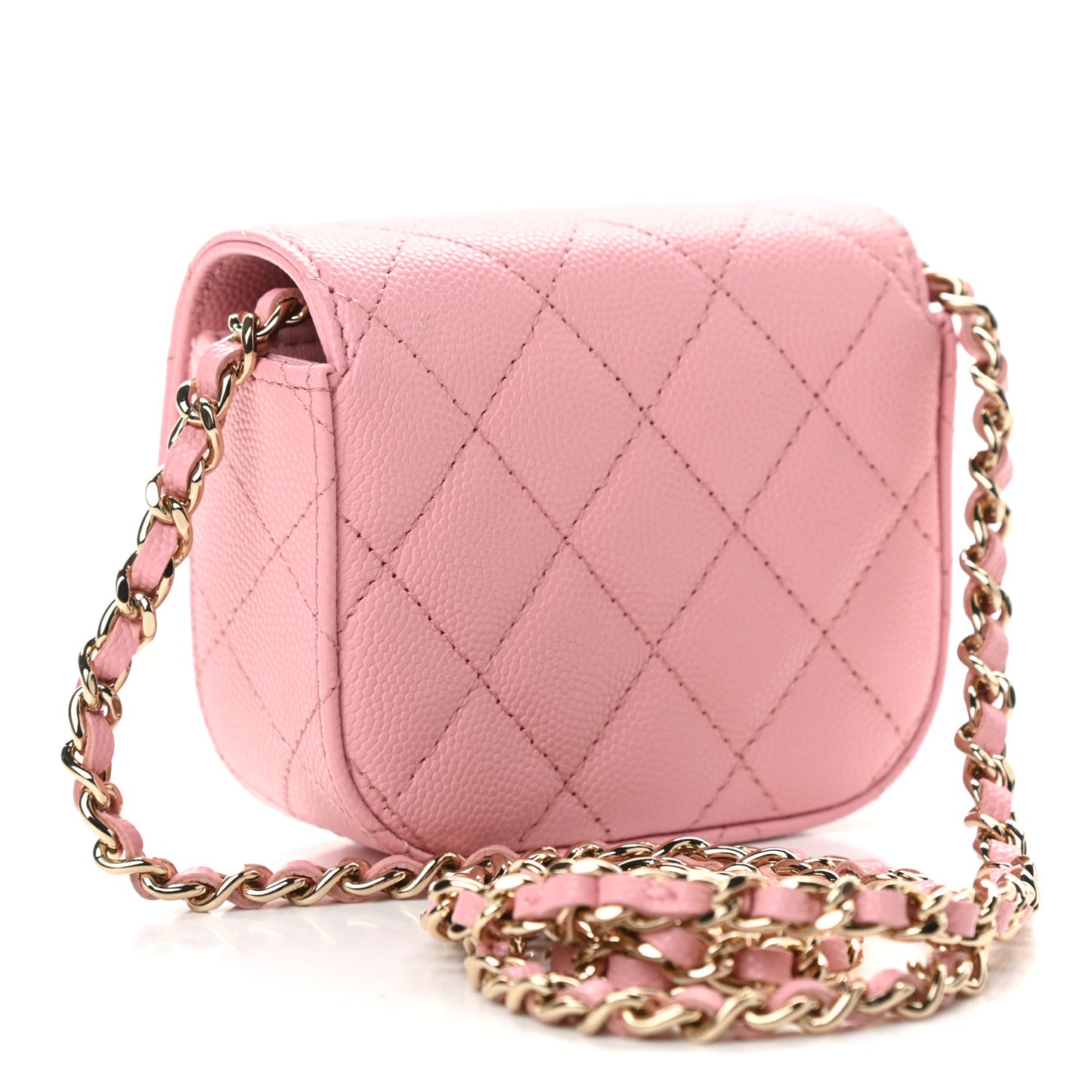 Caviar Quilted Mini Clutch With Chain Pink